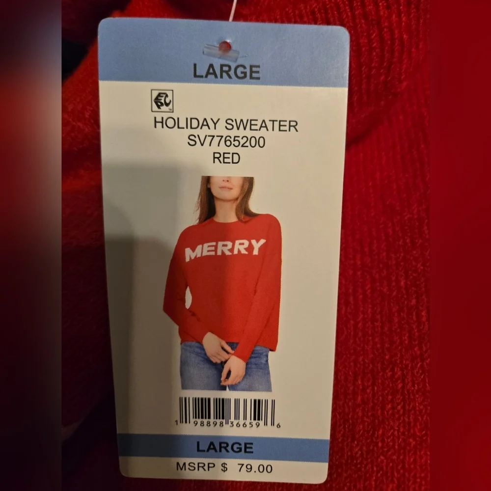 New Vince Camuto Red 'MERRY' Crewneck Holiday Sweater